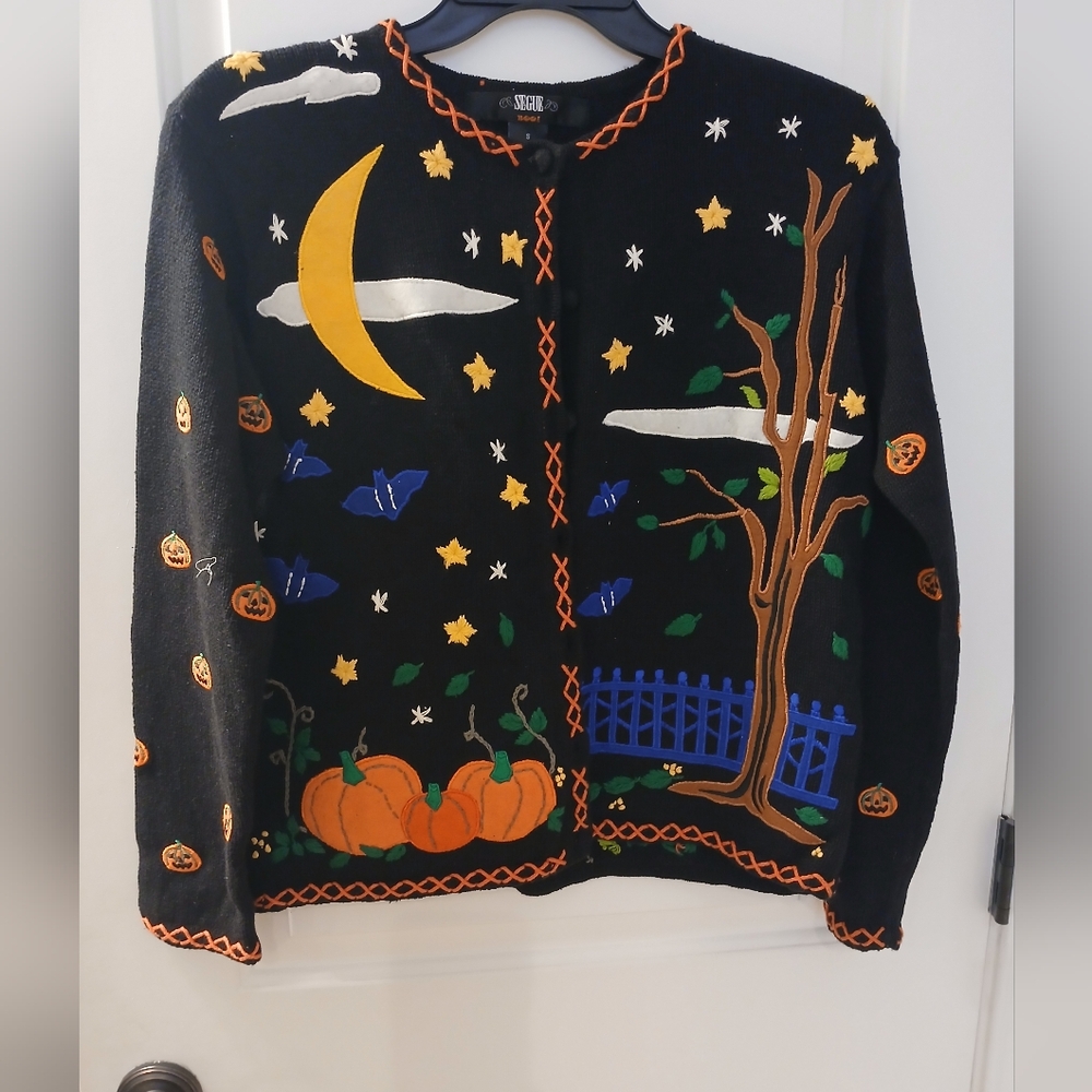 Halloween Themed Black Cardigan Sweater